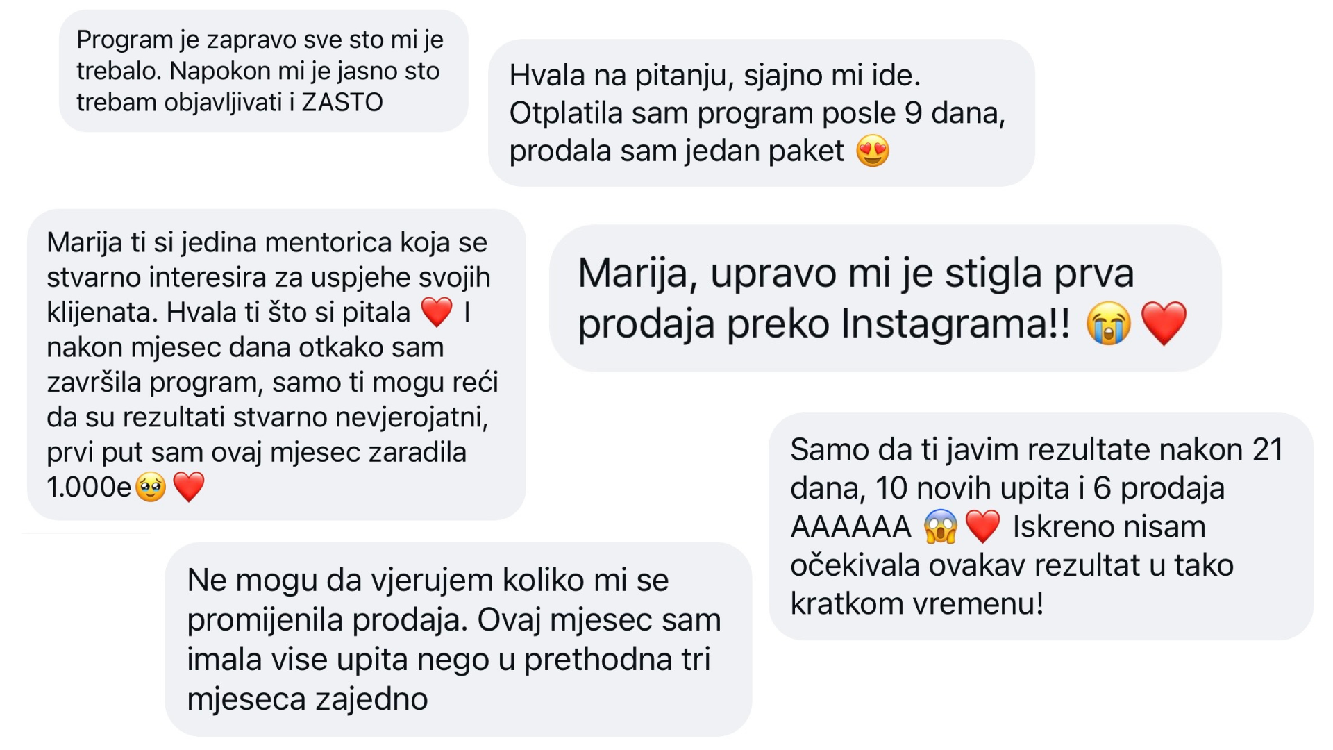 Poruke polaznica sa rezultatima